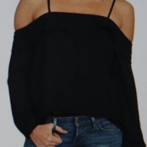 1.State Womens Flounce Knit Blouse Black Size S